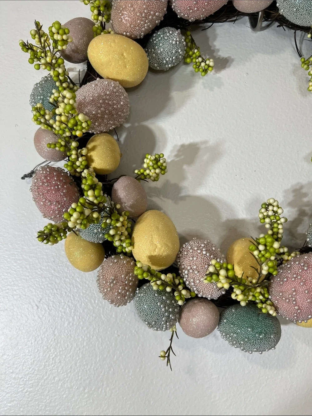 Pastel Easter Egg Wreath with Green Berry Sprigs